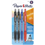 PAPERMATE PROFILE GEL INK PEN 07MM ASSORTED PACK 4