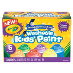 CRAYOLA WASHABLE KIDS PAINTS 59ML GLITTER ASSORTED PACK 6