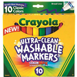 CRAYOLA ULTRACLEAN WASHABLE MARKERS BROAD CLASSIC COLORS PACK 10