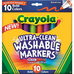 CRAYOLA ULTRACLEAN WASHABLE MARKERS BROAD BOLD COLORS PACK 10