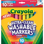 CRAYOLA ULTRACLEAN WASHABLE MARKERS BROAD BRIGHT COLORS PACK 10