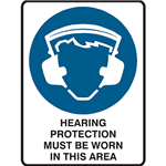 BRADY MANDATORY SIGN HEARING PROTECTION MUST BE WORN IN THIS AREA 450 X 300MM POLYPROPYLENE