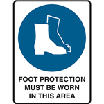 BRADY MANDATORY SIGN FOOT PROTECTION MUST BE WORN IN THIS AREA 450 X 300MM POLYPROPYLENE