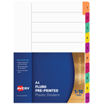 AVERY 85723 DIVIDER PLASTIC 110 INDEX TAB A4 FLUORESCENT MULTI COLOURS