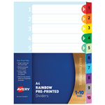 AVERY 88710 DIVIDER PLASTIC 110 INDEX TAB A4 RAINBOW