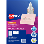 AVERY 936009 J8551 ADDRESS LABEL FROSTED CLEAR INKJET 65UP CLEAR PACK 25