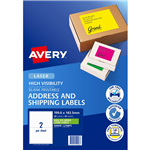 AVERY 959408 L7168FG HIGH VISIBILITY SHIPPING LABEL LASER 2UP FLUORO GREEN PACK 10