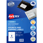 AVERY 959409 L7070 WATERPROOF SHIPPING LABEL LASER 8UP WHITE PACK 10