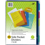 MARBIG SIDE POCKET DIVIDERS PP 5TAB A4 ASSORTED
