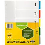 MARBIG EXTRA WIDE DIVIDER PP 5TAB A4 ASSORTED