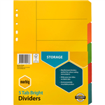 MARBIG DIVIDER MANILLA 5TAB A4 BRIGHT ASSORTED