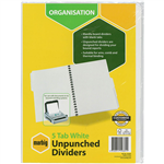 MARBIG DIVIDER UNPUNCHED MANILLA 5TAB A4 WHITE