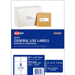 AVERY 938207 L7165 GENERAL USE LABEL LASERINKJET 8UP WHITE PACK 100