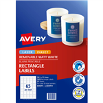 AVERY 959049 L7651REV REMOVABLE MULTIPUROSE LABEL LASER INKJET 65UP WHITE PACK 25