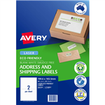 AVERY 959126 L7168EV ECO FRIENDLY LABELS LASER 2UP WHITE PACK 20
