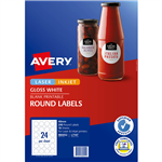 AVERY 980052 L7147 BLANK PRINTABLE LABELS ROUND LASERINKJET 24UP GLOSSY WHITE PACK 240