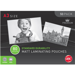 GBC LAMINATING POUCH MATT 80 MICRON A3 CLEAR PACK 50