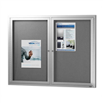 VISIONCHART BE NOTICED NOTICE CASE 2 HINGED DOOR 1220 X 915MM SILVER FRAME GREY BACKING