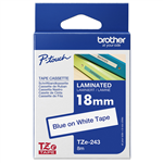 BROTHER TZE243 LAMINATED LABELLING TAPE 18MM BLUE ON WHITE