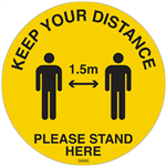 DURUS FLOOR SIGN ADHESIVE SOCIAL DISTANCE CIRCULAR 350MM YELLOWBLACK