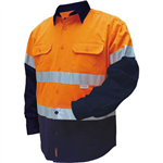 PRIME MOVER MF101 COTTON DRILL SHIRT FLAME RETARDANT WITH REFLECTIVE TAPE 2TONE ORANGE NAVY SMALL