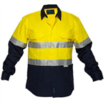 PRIME MOVER MF101 COTTON DRILL SHIRT FLAME RETARDANT WITH REFLECTIVE TAPE 2TONE YELLOW NAVY SMALL