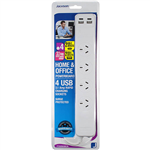 JACKSON POWERBOARD SURGE PROTECTED 4 WAY USB 1M WHITE