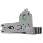 LINDY 40451 USB PORT BLOCKER WITH KEY PACK 4 GREEN