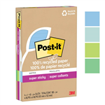 POSTIT 4621R4SST SUPER STICKY NOTES 101 X 152MM RECYCLED LINED OASIS PACK 4