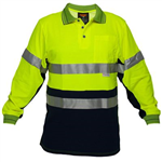 PORTWEST MP513 HIVIS POLO SHIRT MICRO MESH WITH TAPE LONG SLEEVE TAPE 2TONE YELLOW NAVY MEDIUM