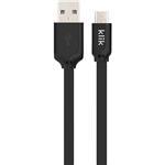 KLIK MICRO USB SYNC CHARGE FLAT CABLE BLACK 250MM