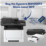 KYOCERA MA4000FX MONO LASER MULTIFUNCTION PRINTER BLACK WITH BONUS PF1100 PAPER TRAY AND BONUS TK1274 TONER