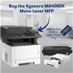 KYOCERA MA4000X MONO LASER MULTIFUNCTION PRINTER BLACK WITH BONUS PF1100 PAPER TRAY AND BONUS TK1274 TONER