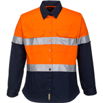 PRIME MOVER ML108 LADIES COTTON DRILL SHIRT 2TONE LONG SLEEVE REFLECTIVE TAPE ORANGE NAVY 6
