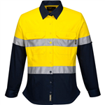 PRIME MOVER ML108 LADIES COTTON DRILL SHIRT 2TONE LONG SLEEVE REFLECTIVE TAPE YELLOW NAVY 16
