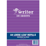 WRITER LOOSE LEAF REFILL REINFORCED 7MM RULED 60GSM A4 100 SHEET
