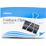 INITIATIVE FOLDBACK CLIP 51MM BLACK PACK 12