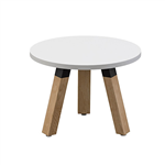 OLG PLANTATION ROUND COFFEE TABLE 3 LEG BLACK HOUSING 600MM WHITE TOPOAK LEGS