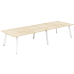 OLG FLARE TABLE 6 LEG WHITE FRAME 3600MM X 1200MM NEW OAK RAVINE 2PIECE TOP