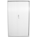 STEELCO TAMBOUR DOOR CABINET 3 SHELVES 1200H X 1200W X 463D MM WHITE SATIN