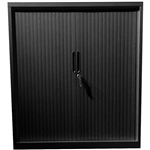 STEELCO TAMBOUR DOOR CABINET 3 SHELVES 1200H X 900W X 463D MM BLACK SATIN