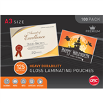 GBC LAMINATING POUCH GLOSS 125 MICRON A3 CLEAR PACK 100