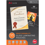 GBC LAMINATING POUCH GLOSS 125 MICRON A4 CLEAR PACK 100