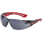 BOLLE SAFETY RUSH PLUS SAFETY GLASSES RED AND BLACK ARMS SMOKE LENS