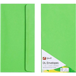 QUILL DL COLOURED ENVELOPES PLAINFACE STRIP SEAL 80GSM 110 X 220MM LIME PACK 25