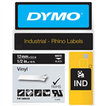 DYMO 1805435 RHINO INDUSTRIAL TAPE VINYL 12MM WHITE ON BLACK