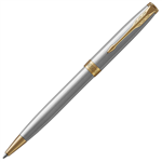 PARKER SONNET BALLPOINT PEN GOLD TRIM STAINLESS STEEL