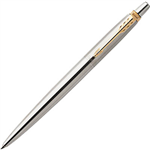 PARKER JOTTER BALLPOINT PEN MEDIUM BLUE INK STAINLESS STEEL GOLD TRIM