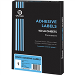 OLYMPIC ADHESIVE MULTIPURPOSE LABELS SQUARE CORNERS 1UP 210 X 297MM WHITE BOX 100