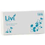 LIVI ESSENTIALS COMPACT HAND TOWEL 1PLY 150 SHEET 200 X 250MM CARTON 16